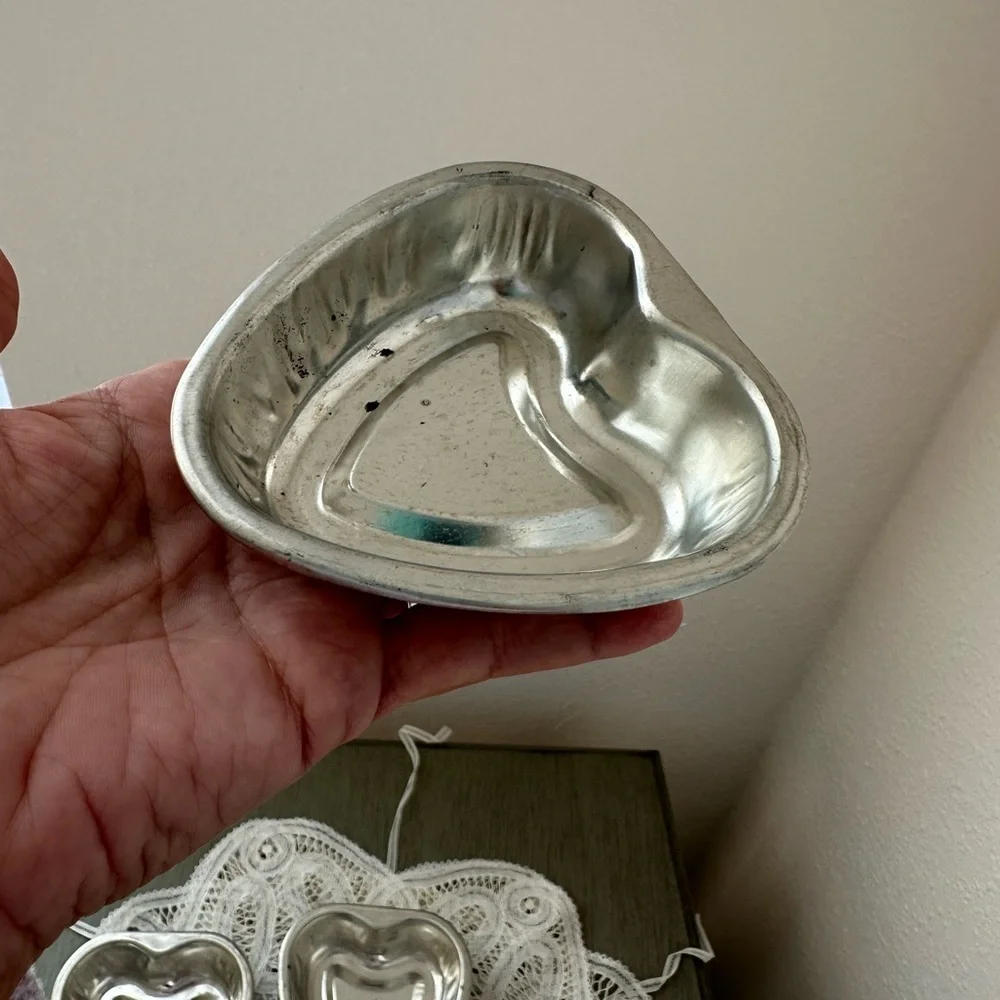 Vintage Aluminum Tiny Silver Heart Baking Jello Molds 3.25 inch Lot of 6